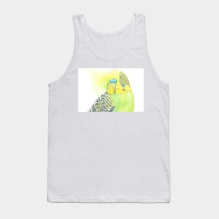 Watercolor green and yellow budgies - parakeet painting portrait with back wash Tank Top